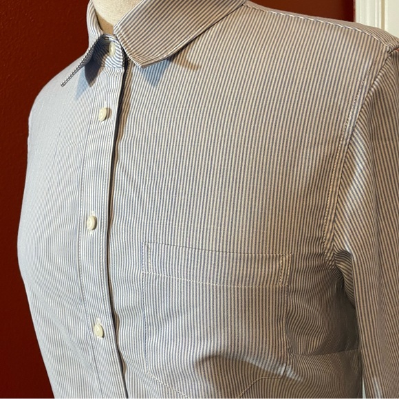 Wool & Prince Women’s Classic Wool Fitted Micro Striped Pocket Dress Shirt - Picture 3 of 5